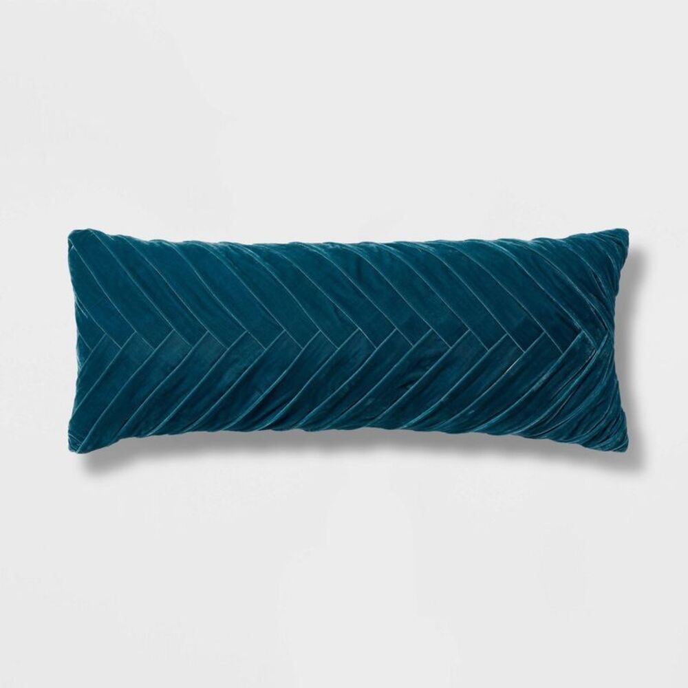 Oversized Oblong Pleated Velvet Decorative Throw Pillow - Dark Teal